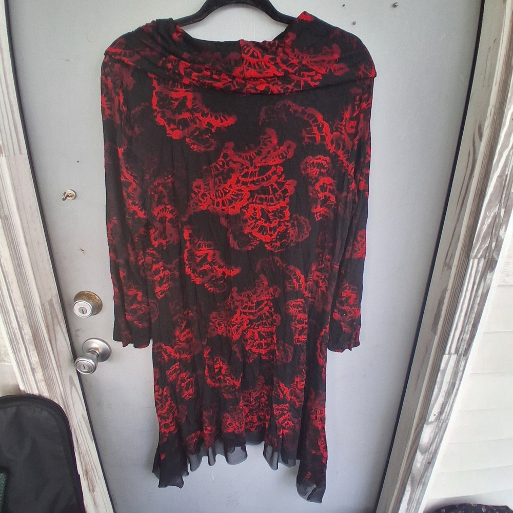 Moody Whimsigoth Goth Black Red Roses Handkerchief Hem Tunic XL